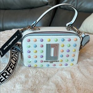 Karl Lagerfeld White Pastel Studded Leather Crossbody Bag